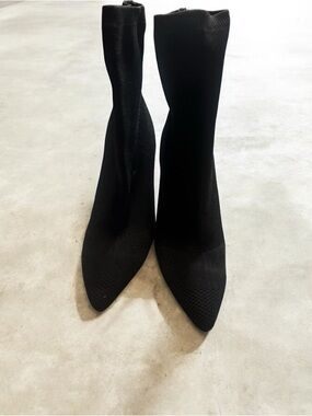 Pointed Black Sock Heeled Ankle Boots